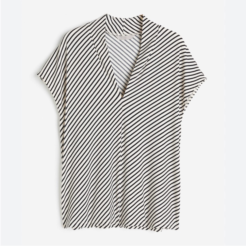 H&M Black and White Striped V-Neck Blouse